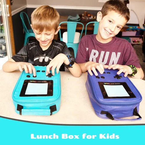Vista 6 de ONTESY Lonchera de cuero impermeable con aislamiento térmico Bentobox para niños, contenedor de alimentos reutilizable para niños, adolescentes Azul