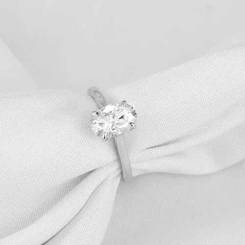 Vista 3 de DovEggs Center 2 carat 6x9mm G-H-I Color Oval Crushed Ice Cut Moissanite Lab Created Diamond Solitaire Engagement Rings for Women 14K Gold QUALITY