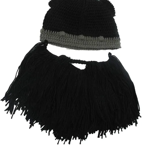 Vista 2 de YEKEYI Gorro de punto vikingo con cuernos para bebé y adulto, hecho a mano
