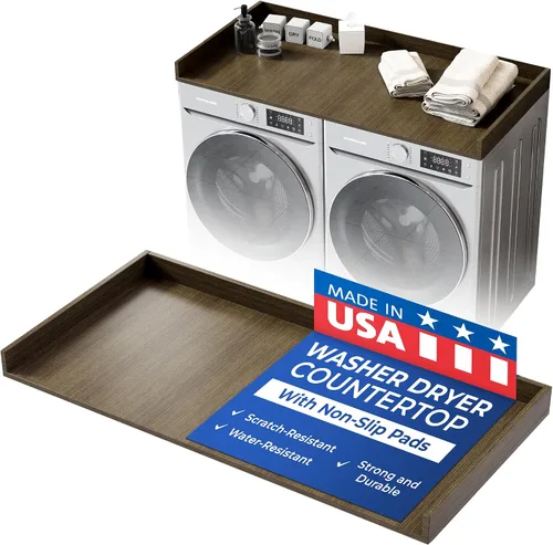 Vista 23 de OfficeSimpli Mesa para Lavadora y Secadora, Fabricado en EE.UU., Almohadillas Antideslizantes, Toallero de Madera para Lavandería, Cubierta