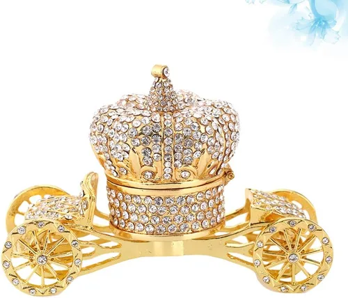 Vista 3 de EXCEART Joyero de decoración de calabaza, caja de joyería europea de calabaza con corona de carruaje, soporte de joyería de cristal con bisagras