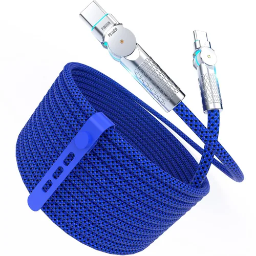 Vista 9 de Cable USB C a USB C de 6.6 pies, 240 W, paquete de 2 cables de carga tipo C trenzados giratorios de 180°, carga rápida para iPhone