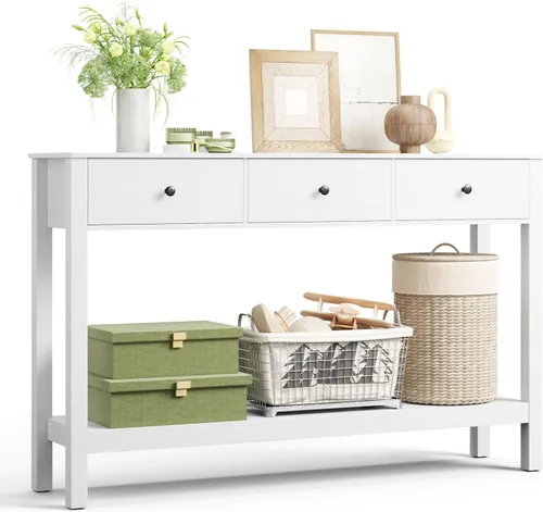 Vista 11 de Gizoon - Mesa de consola con 2 cajones, mesa de entrada de 2 niveles de madera con estantes de almacenamiento, mesa de sofá de 39" de ancho