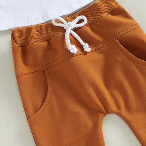 Vista 6 de Mama Is My Bestie, ropa de bebé para niños y niñas, camisa con letras, mameluco + pantalón deportivo de color sólido, traje de verano de 2 piezas