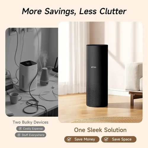 Vista 5 de Afloia Humidificador y purificador de aire en uno, combo de purificador de aire y humidificador evaporativo para el hogar, limpiador de aire