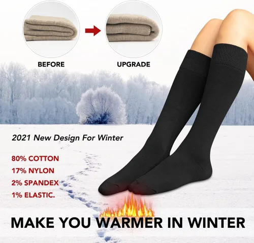 Vista 2 de CTHH Calcetines cálidos de invierno hasta la rodilla para mujer, calcetines negros largos y gruesos, soporte para senderismo, trabajo (5 pares)