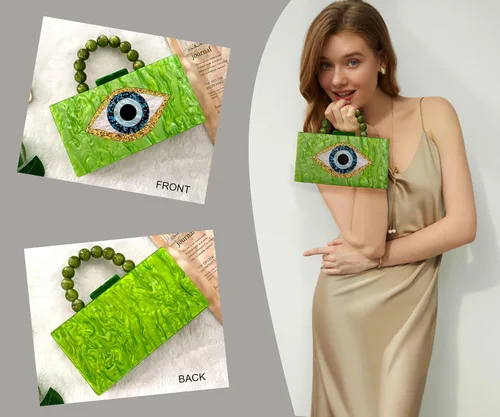Vista 3 de Evil Eye Clutch Purse Acrylic Clutch Marble Evening Handbag for Women with Pearl Handle