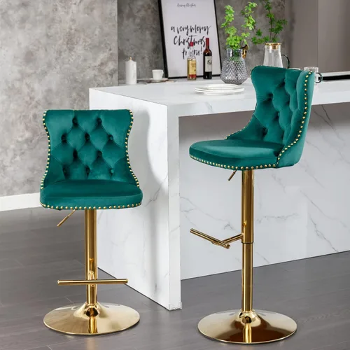Vista 18 de Polibi Taburetes de bar giratorios, 2 piezas, altura del asiento ajustable de 25 a 33 pulgadas, sillas de bar tapizadas modernas con botón copetudo
