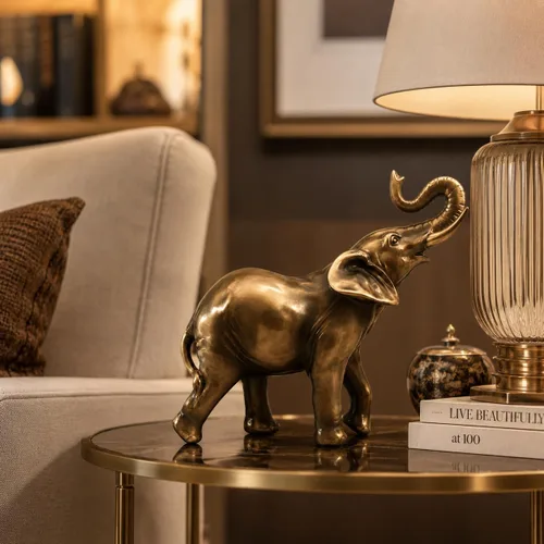 Vista 6 de Comfy Hour Estatua de elefante de 6.7 pulgadas con tronco arriba, figura decorativa de animales para escritorio de oficina en casa, escultura