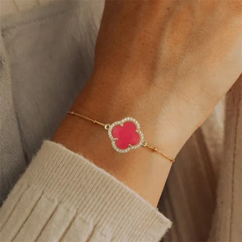 Vista 3 de Pulsera ajustable de cristal de trébol de la suerte chapada en oro de 18 quilates para mujer, ajustable, simple, a la moda, regalos de cumpleaños