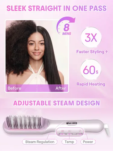 Vista 3 de SHEGLAM Cepillo alisador de vapor, peine caliente de vapor 3 en 1