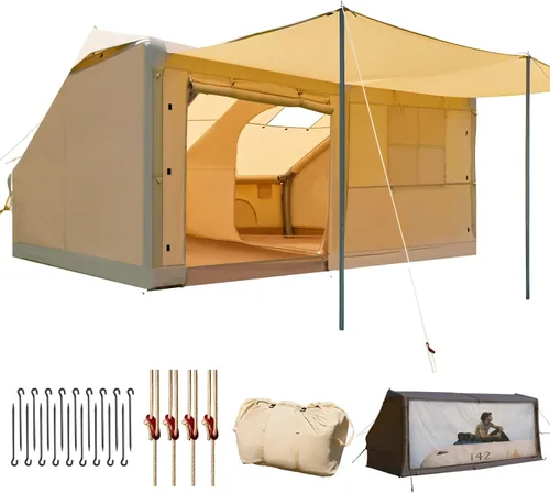 Vista 9 de YOLENY Inflatable Camping Tent, 8-10 Person Large Family Glamping Tent with Pump, Easy Setup Blow Up Tent with Stove Jack, Mesh Windows & Extended