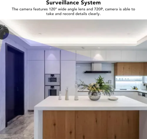 Vista 4 de ASHATA Cámara de seguridad inteligente, pantalla en tiempo real, detección de movimiento, gran angular de 120°, ángulo horizontal de 90°, mini
