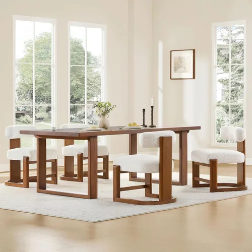 Vista 7 de CHITA Juego de 2 sillas de comedor tapizadas con certificación FSC, modernas sillas de cocina y comedor de mediados de siglo, tela en perla