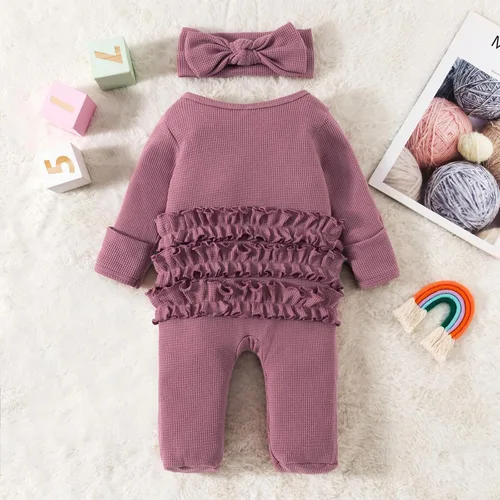 Vista 4 de Ropa para bebé recién nacida, con volantes, con cremallera, para llegar a casa, ropa de otoñoinvierno de 0 a 12 meses