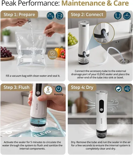 Vista 7 de ELEVO Sellador al vacío de mano para alimentos, sellador recargable de 1800 mAh (500 sellos/carga) con parada automática inteligente, 30 bolsas