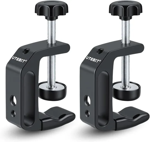 Vista 12 de UTEBIT 0.36"-1.2" Universal Aluminum C-Desk Clamp, Black Adjustable Support Clamp with 1/4" and 3/8" Thread for Desktop Mount Holder Flash Desks
