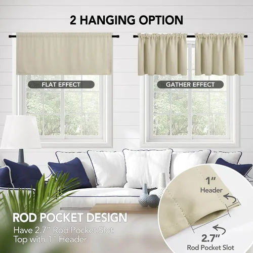 Vista 3 de Deconovo Cortinas Opacas Cortas Paneles para Baño/Cocina - Cortinas de Oscurecimiento de Habitación con Aislamiento Térmico y Bolsillo para Barra