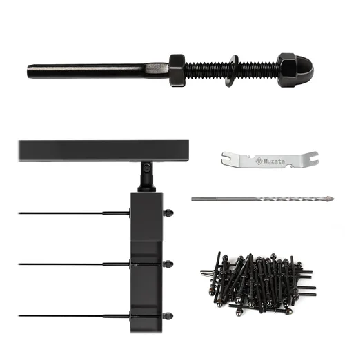Vista 12 de Muzata Paquete de 10 accesorios de barandilla de cable negro de 1/8 pulgadas, tensor roscado a mano para poste de metal de 2 x 2 pulgadas, sistema