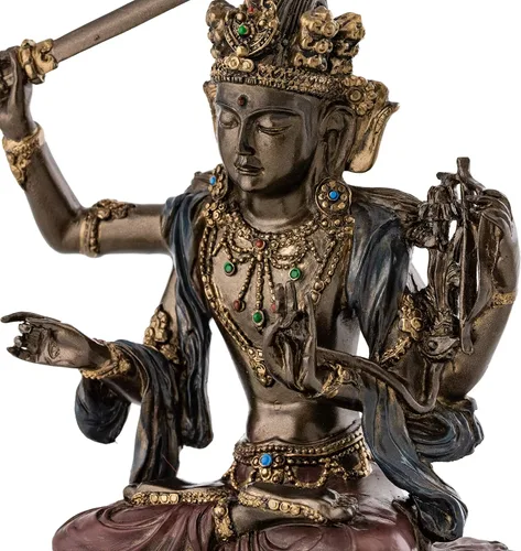 Vista 5 de Top Collection Estatua decorativa de Buda Manjusri - Bodhisattva de escultura de sabiduría trascendente en bronce fundido en frío de alta calidad