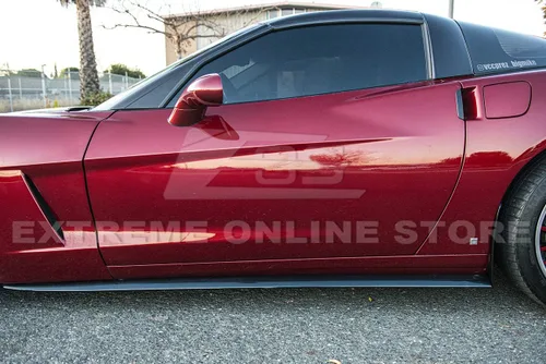 Vista 5 de Repuesto para modelos base Chevrolet Corvette C6 2005-2013 Falda lateral estilo ZR1, extensión de paneles basculantes con par de aletas de barro