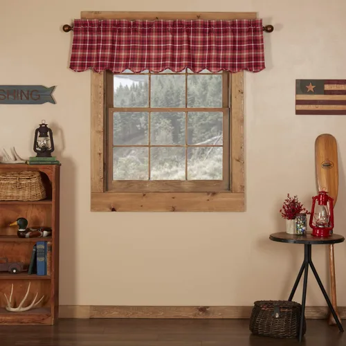 Vista 8 de VHC Brands Cortina festoneada Braxton a cuadros rojos rústicos para sala de estar y dormitorio