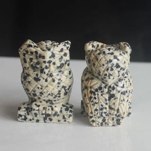 Vista 5 de 1.5 '' tallada a mano mixta gemstome cristal búho animal figura talla animal (jaspe dálmata)