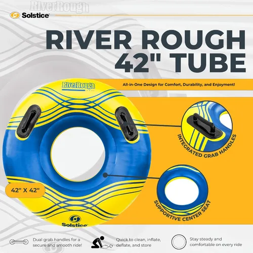 Vista 2 de Solstice Inflatable Tube Float – Heavy-Duty Material with Grab Handles for Pool, Lake & River – Compact with Mesh Base, Cupholders, & Rope – Cooler
