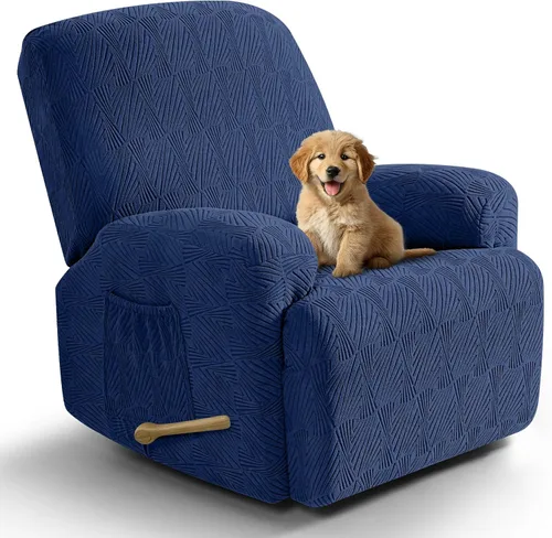 Vista 29 de VANSOFY Fundas para sillas reclinables, 4 piezas, elásticas, de tela jacquard, suave funda para silla reclinable, protector de muebles con parte
