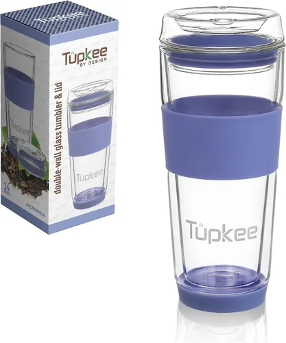 Vista 11 de Vaso de vidrio de doble pared, 14 onzas, todo de vidrio, reutilizable, aislado, taza de té/café con tapa, soplado a mano, taza de viaje, color negro