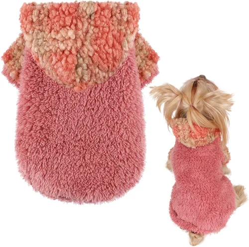Vista 13 de Suéter con capucha de forro polar para perros pequeños, hembras y machos, ropa cálida de invierno para cachorros, Chihuahua Teacup, Yorkie, suave