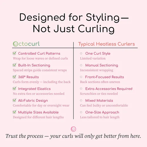 Vista 8 de Octocurl Diadema sin calor, rizadores de pelo para dormir, rizadores sin calor para cabello largo (algodón, rosa)