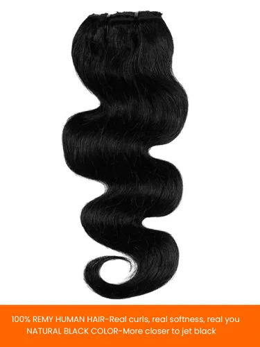 Vista 4 de Extensiones de cabello humano ondulado con clip, cabello humano virgen de primera calidad, sin costuras, doble trama, color negro natural