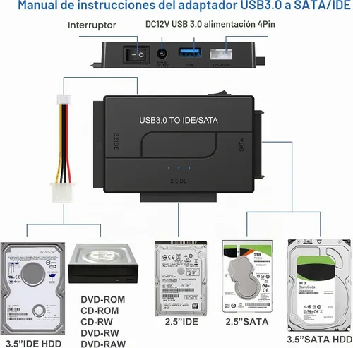 Vista 4 de Lector de disco duro USB 3.0 a SATA IDE, kit de adaptador de disco duro universal YINNCEEN convertidor de recuperación ultra para disco duro externo