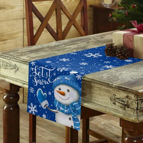 Vista 29 de Camino de mesa de muñeco de nieve de Navidad negro – Lino de algodón de 36 pulgadas de largo, bufandas de vestido de Navidad con copo de nieve