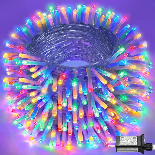 Vista 46 de Tira de 200 luces LED de 66 pies para exteriores, luces de Navidad conectables para interiores, cable transparente, impermeable, 8 modos de luces