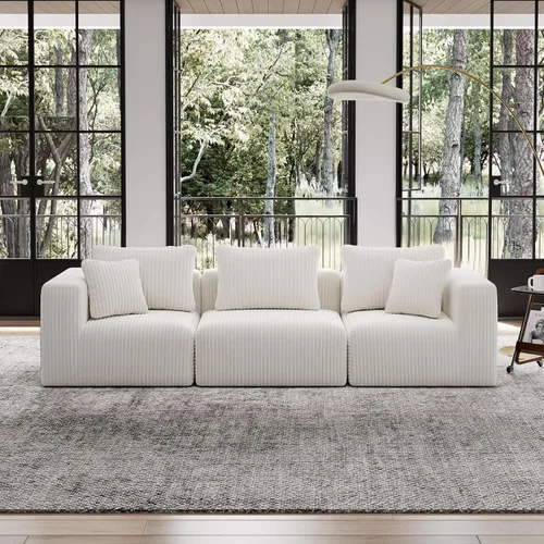 Vista 30 de Avenco Sofá seccional modular de 6 asientos de 141 pulgadas, tela de pana Negro