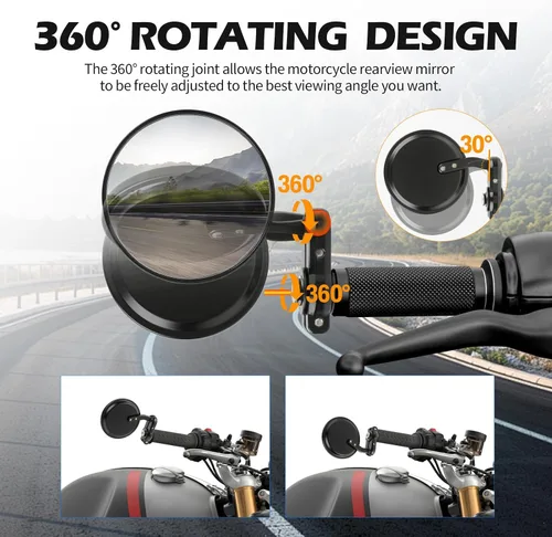 Vista 5 de Espejos retrovisores negros 7/8 22mm universales redondos CNC para motocicleta, para bicicleta de calle, bicicleta deportiva, Cafe Racer