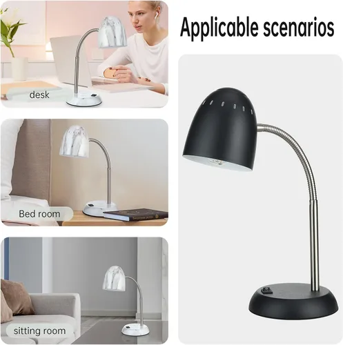 Vista 5 de Lámpara de mesa de diseños simples para cuidar los ojos, lámpara de escritorio básica de metal LED E26 con cuello de ganso flexible, lámpara
