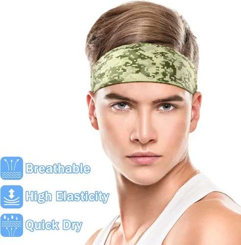 Vista 2 de 9 diademas deportivas para hombres, cintillo de camuflaje que absorbe el sudor, banda ancha para el sudor para la cabeza, baloncesto, fútbol