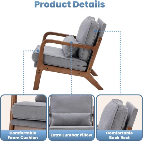 Vista 4 de DUMOS Juego de 2 sillas modernas de mediados de siglo, sillas decorativas con brazos y cojín de cintura, sillas de lectura para adultos, silla