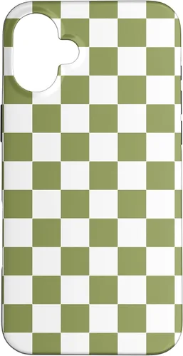 Vista 23 de Funda para iPhone 17 con diseño de cuadros verde oliva estético retro