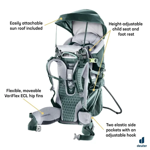 Vista 3 de Deuter Kid Comfort - Mochila y mochila para viajes y senderismo con niños pequeños - Bosque