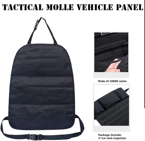 Vista 4 de Organizador de respaldo de asiento Molle 1000D mejorado con bolsas, panel táctico Molle para asiento de automóvil, protector de asiento de asiento