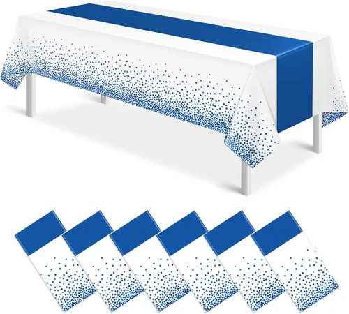 Vista 37 de MASHAN 1 mantel negro y azul para decoración de fiesta, mantel de plástico negro impreso azul, funda rectangular desechable para cumpleaños, boda