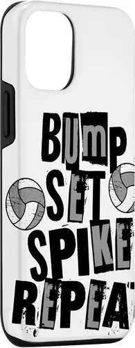 Vista 3 de iPhone 15 Parents Girls Volleyball Bump Set Spike Repeat Black & Gray Case