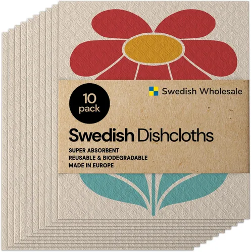 Vista 10 de Paños de esponja de celulosa sueca para platos, paquete de 10 paños de limpieza ecológicos, sin olor, reutilizables, para cocina, absorbente