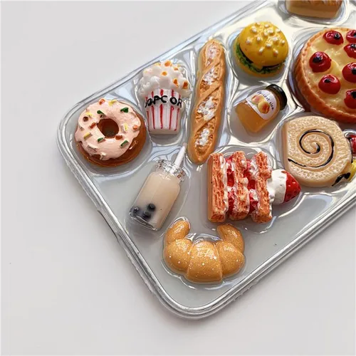 Vista 3 de Funda 3D para Apple iPhone 15 Pro Max 14 13 12 11 X Xr, funda transparente para teléfono celular, diseño realista de tartas de pizza, pan, donas