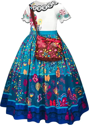 Vista 2 de Avady Encanto Dress for Girls Cosplay Mirabel Princess Birthday Halloween Christmas Party Dress Up With Full Accessories