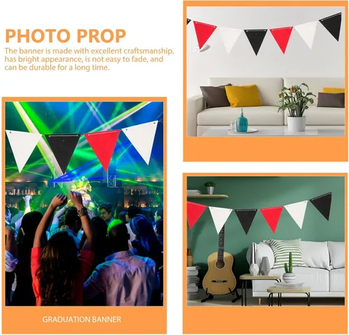 Vista 9 de 2 pancartas decorativas para fiestas, banderines negros, rojos, blancos, triangulares, suministros de fiesta de felicitaciones, suministros